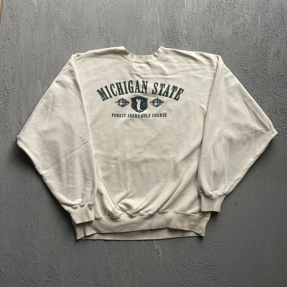 Vintage Michigan State Golf Sweatshirt Mens XXL Cream 90s Gear For Sports